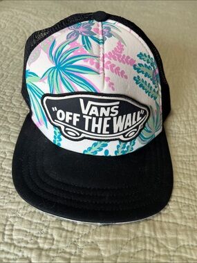 Vans Floral Trucker Hat - Black, White, Teal & Pink